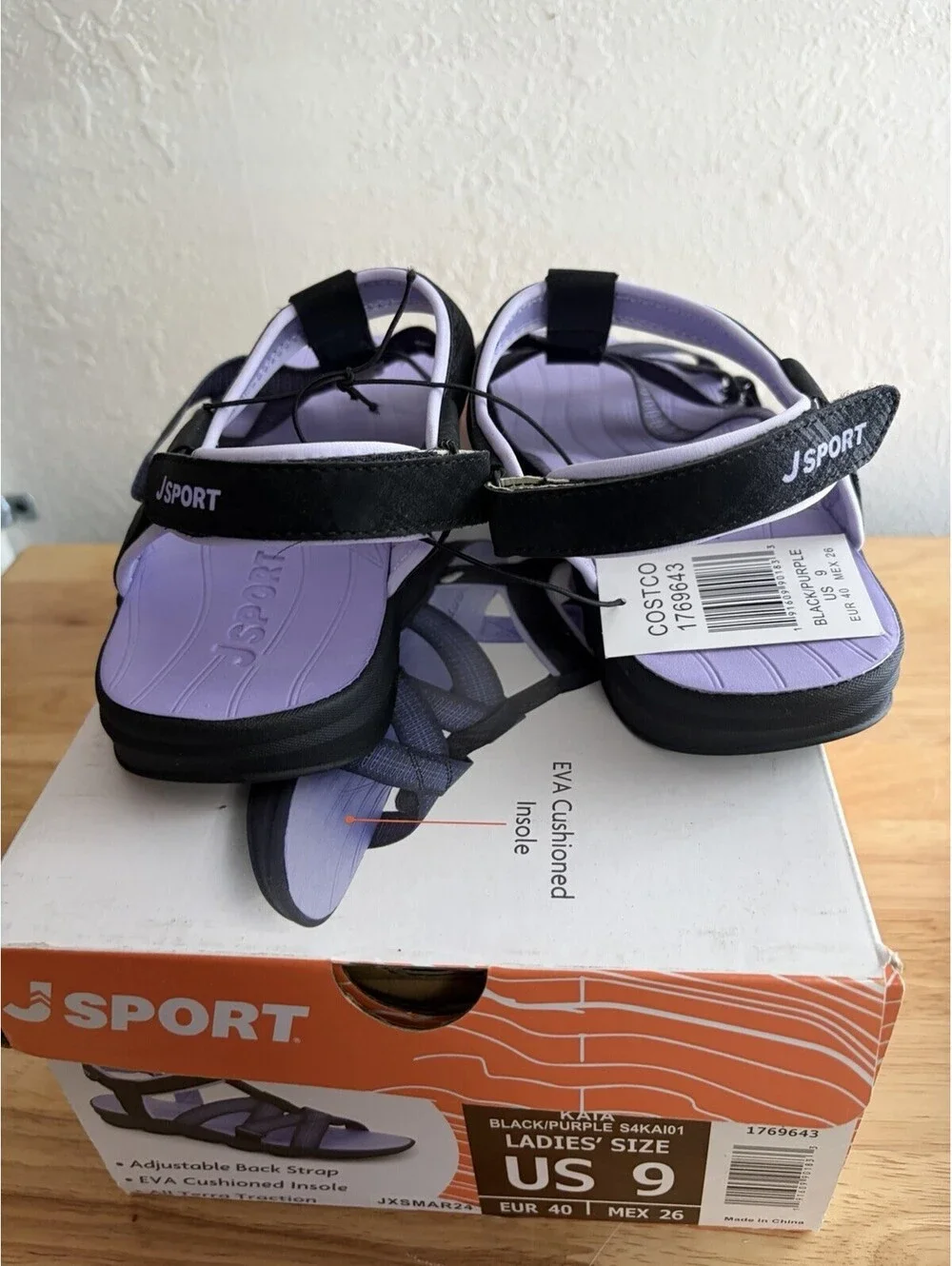 JSport Kaia Sport Sandals Black/Purple Adjustable Straps NIB - Size 9